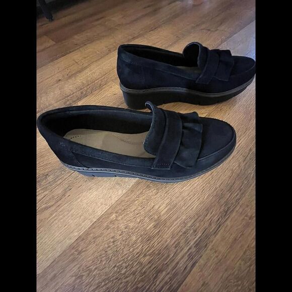 Clark's Women's Sharon Dasher Black Suede Slip-On Loafers Shoes Size Preowned‎ 8 - Picture 3 of 4